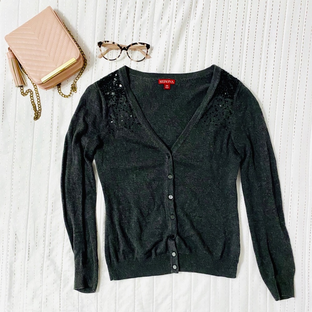 Merona Gray Buttoned Sequin Cardigan